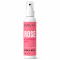 A 120 ml spray bottle of BOJUNA Rose & Raspberry Jam body mist, featuring a white bottle with a prominent pink label and a white spray nozzle, set against a plain white background.