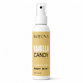 A 120 ml spray bottle of BOJUNA Vanilla Candy Alcohol Free Body Mist, featuring a white bottle and pump with a warm beige label.