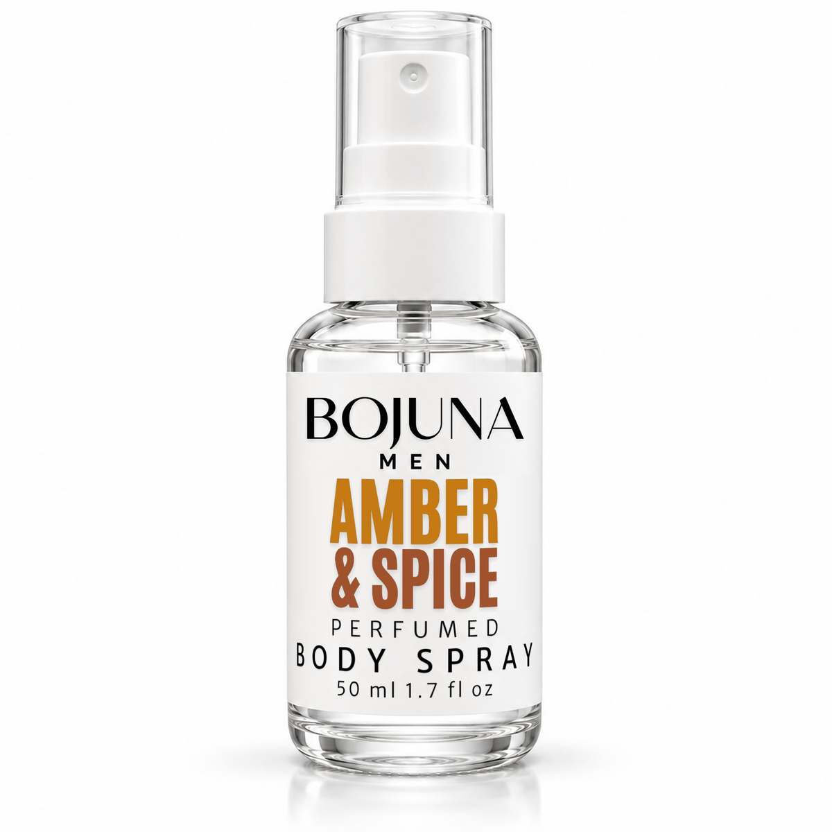 Bojuna Men Amber & Spice perfumed body spray, 50 ml bottle on a white background