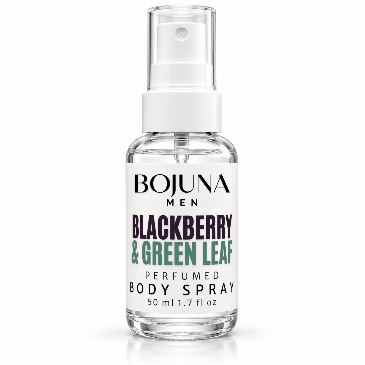 Bojuna Men Blackberry & Green Leaf perfumed body spray, 50 ml bottle on a white background