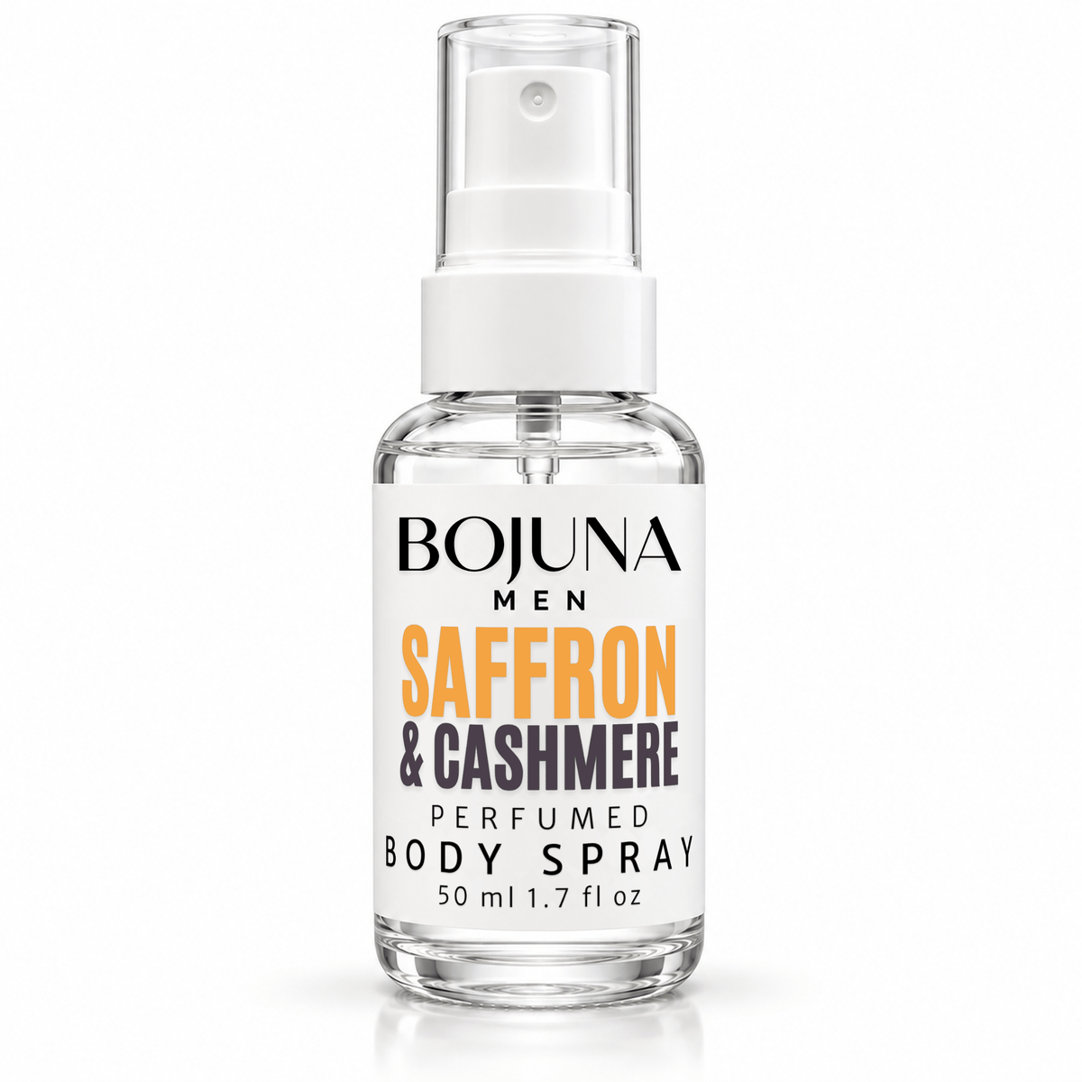 Bojuna Men Saffron & Cashmere perfumed body spray, 50 ml bottle on a white background