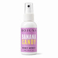 A 50ml bottle of BOJUNA Banana Candy Perfumed Body Spray, featuring a white bottle with a lavender purple label and a clear spray nozzle, set against a plain white background.