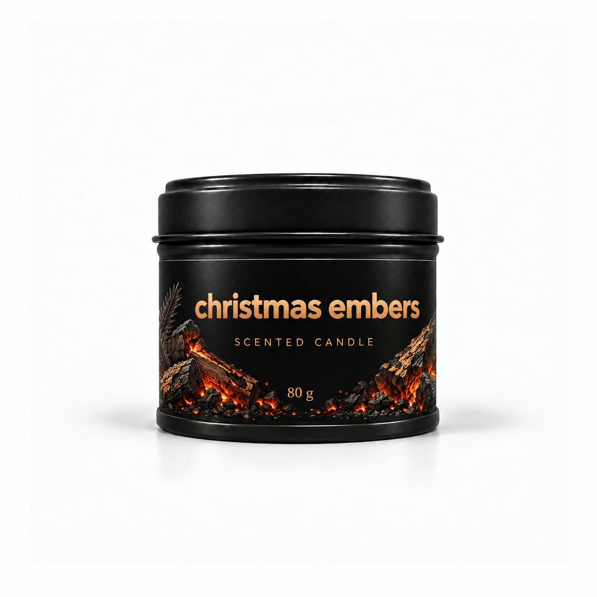 Bojuna Christmas Embers scented candle 80 g – front view in black tin