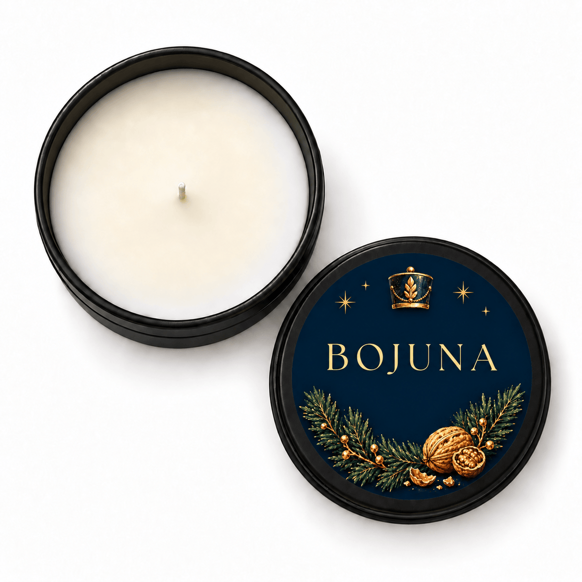 Bojuna Nutcracker scented Christmas candle 80 g – overhead wax and matching BOJUNA lid