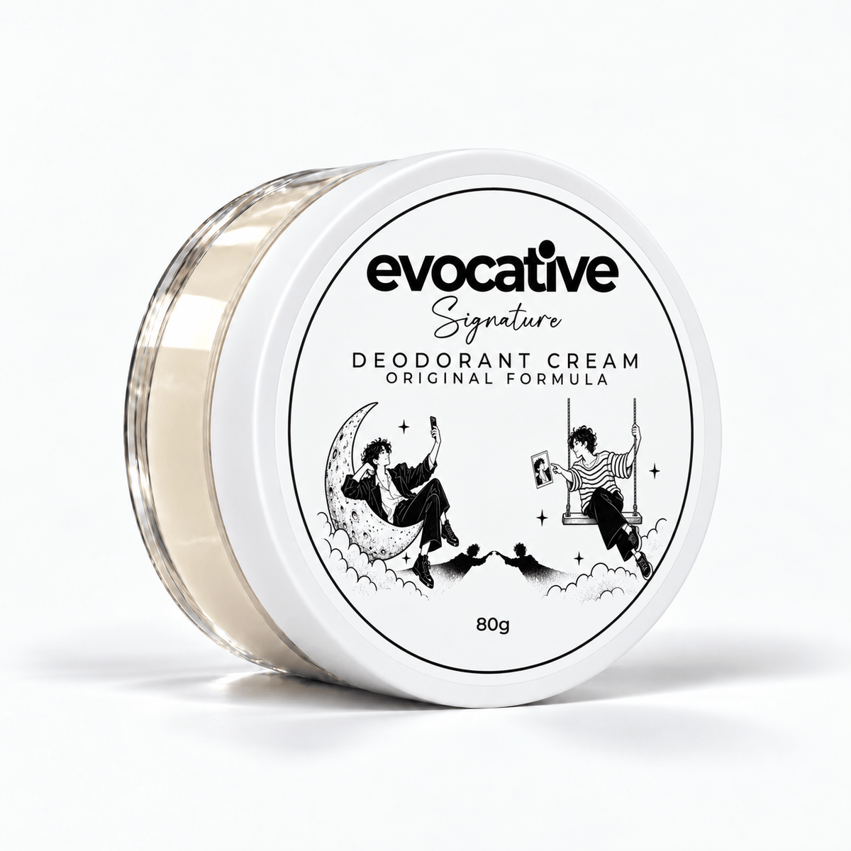 Bojuna Evocative Signature Original Formula Deodorant Cream 80g in clear pot with monochrome illustrated circular label