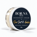 Bojuna Men Sea Salt & Amber Original Formula Deodorant Cream 80g in clear jar with white lid and navy label