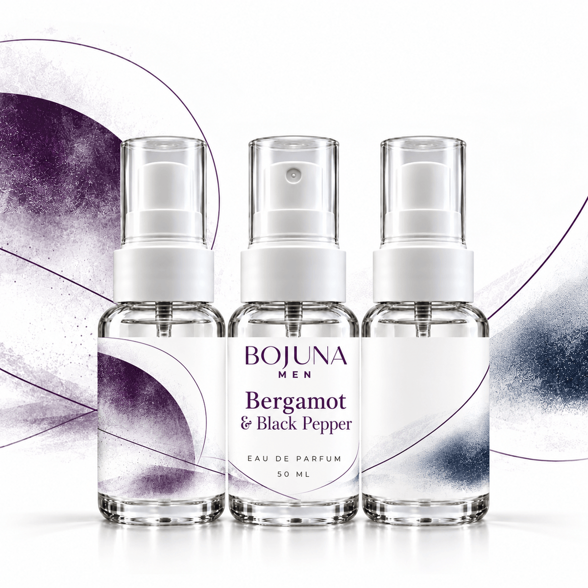 Bojuna Men Bergamot & Black Pepper Eau de Parfum three bottle wrap view