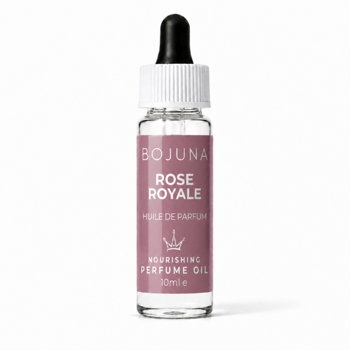 Bojuna Rose Royale nourishing perfume oil 10 ml — pink labelled glass dropper bottle