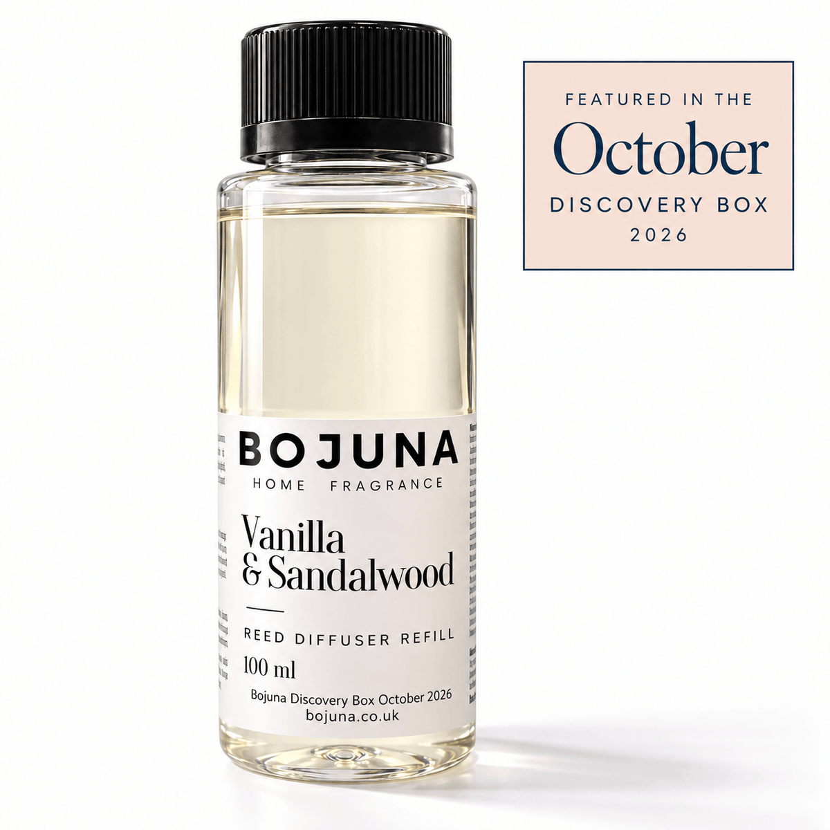 Reed Diffuser Refill – Vanilla & Sandalwood 100 ml — featured in Bojuna’s October Discovery Box 2026.
