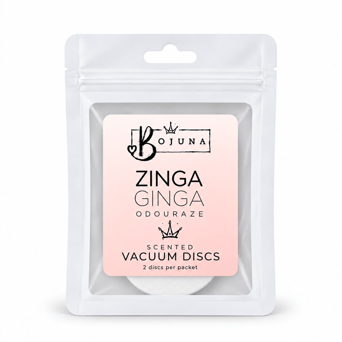 Bojuna Zinga Ginga scented vacuum discs, 2 pack, centred on white background.