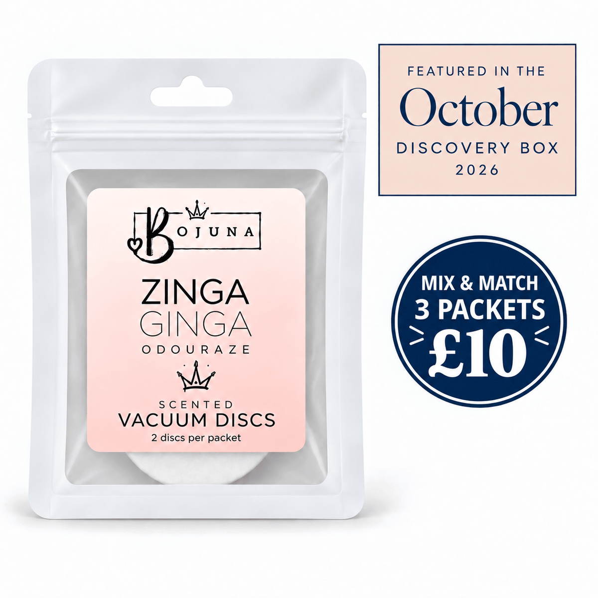 Scented Vacuum Discs – Zinga Ginga – 2 Pack — featured in Bojuna’s October Discovery Box 2026.