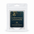 Bojuna Christmas Cashmere scented vacuum discs, 2 pack, navy and gold label on the white resealable pouch, centred on a white background.