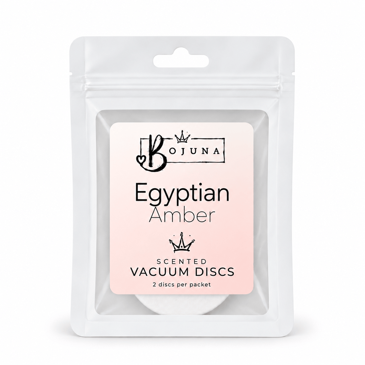 Bojuna Egyptian Amber scented vacuum discs, 2 pack, centred on white background.