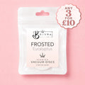 A white stand-up pouch of Bojuna Scented Vacuum Discs, labeled 'Frosted Eucalyptus', on a solid pink background with a promotional badge in the top right corner.