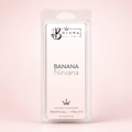Bojuna Banana Nirvana wax melts in a clear plastic clamshell package with a white insert card, set against a soft pink background.