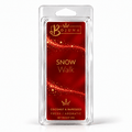 Bojuna Snow Walk 50 g Christmas wax melt snap bar in crystal-clear clamshell packaging with a red and gold festive label.